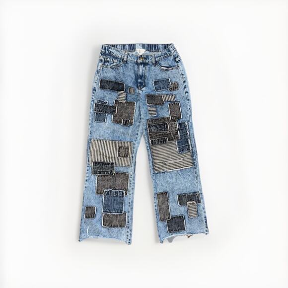 Oli & Hali Denim - Oli & Hali Mineral Washed Denim Patch Jeans Boho Wide Leg Mid-rise Women’s 30